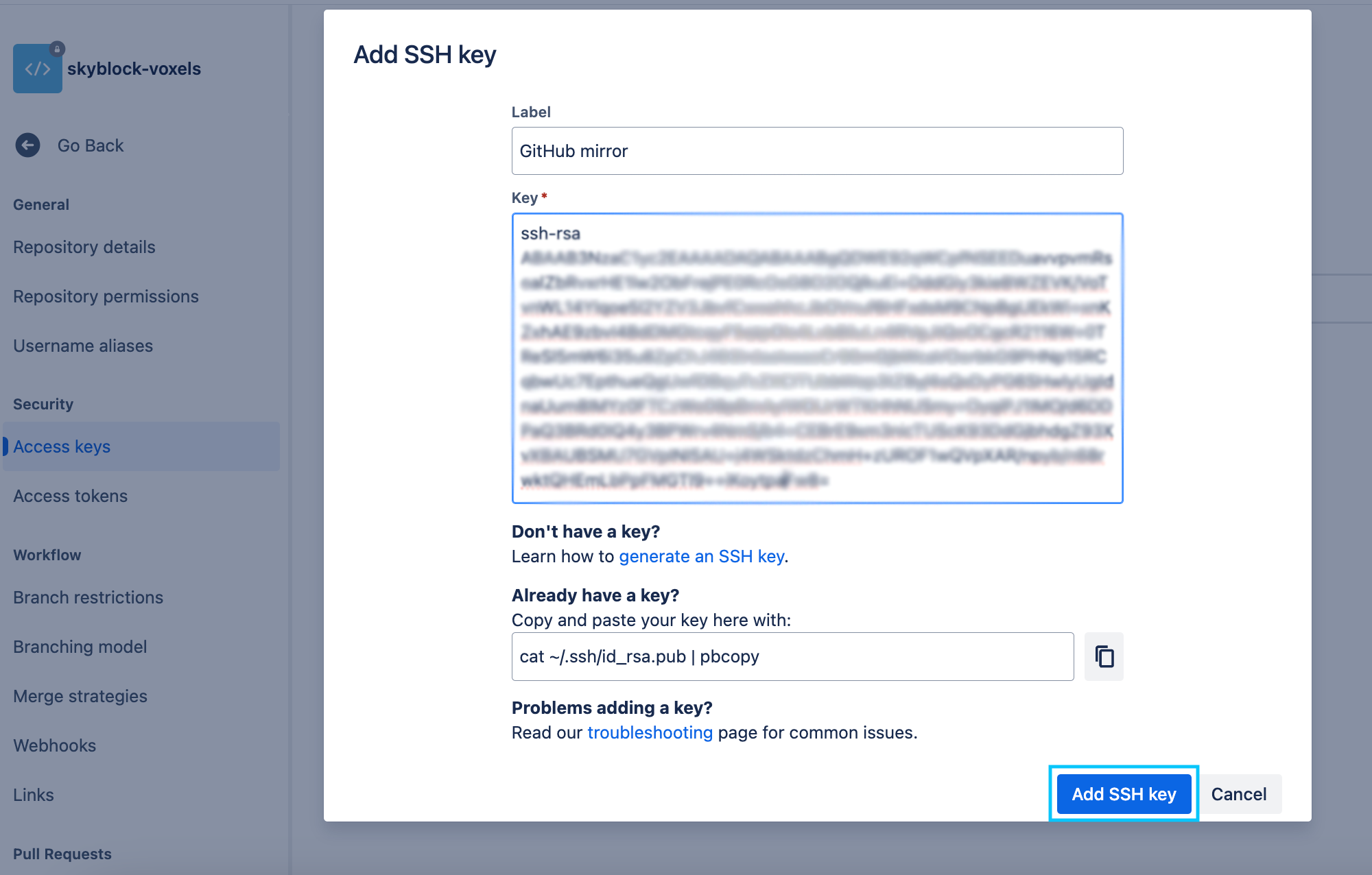 Create SSH key in BitBucket