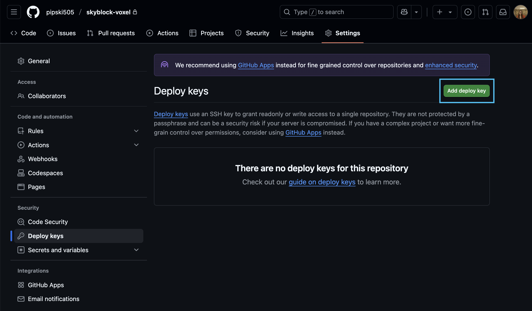 Click on add deploy key