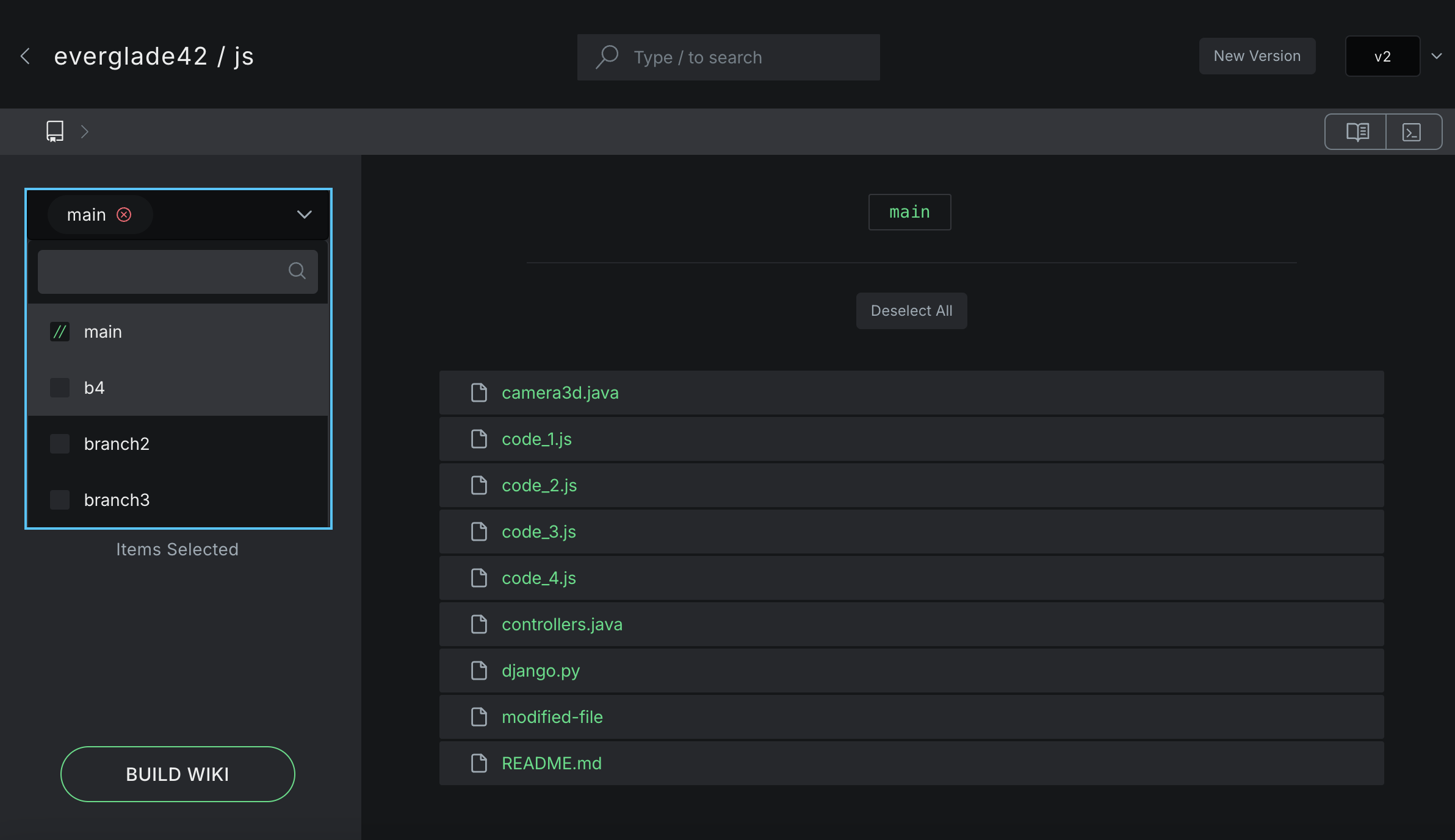 Branch selection modal