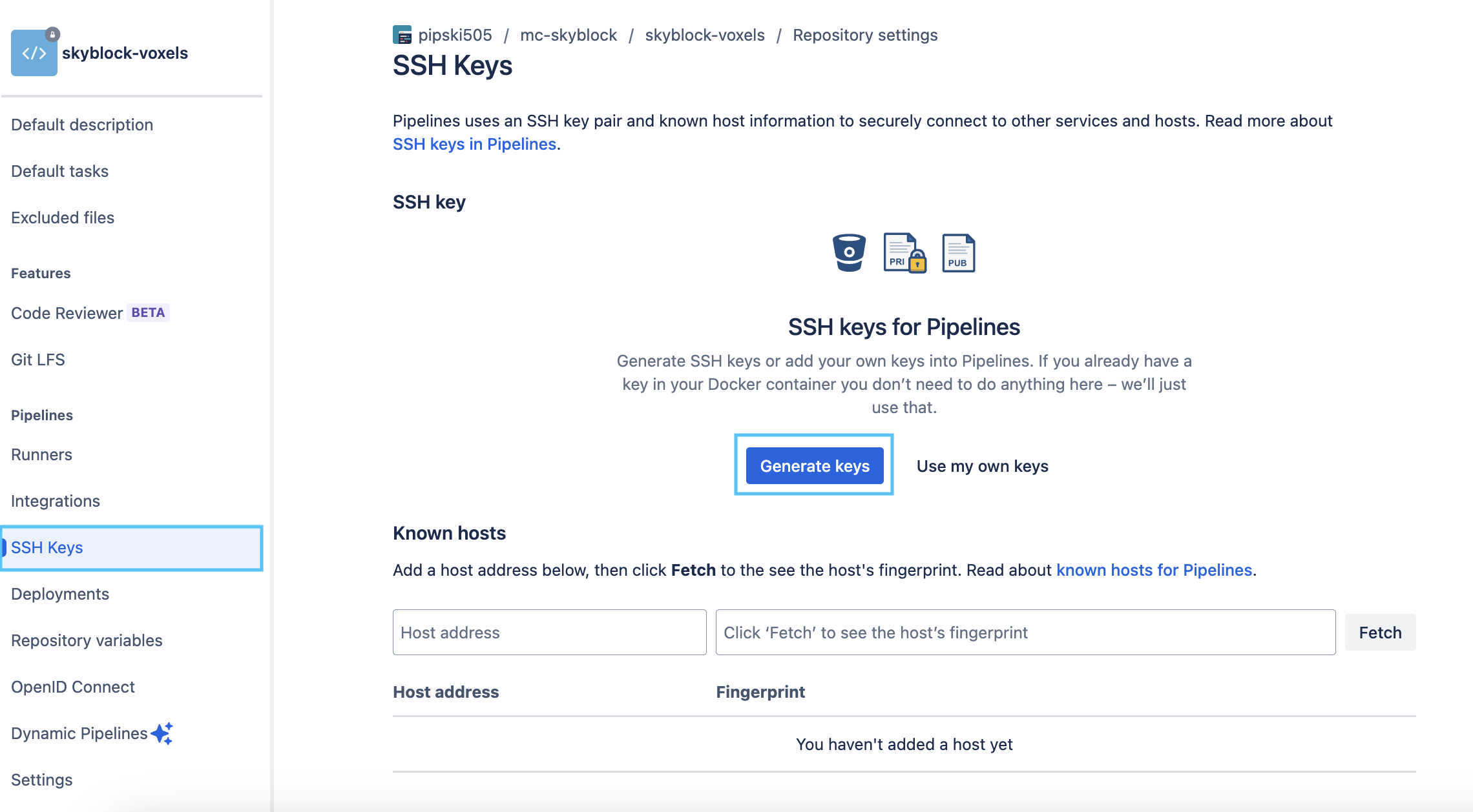 Click on generate keys