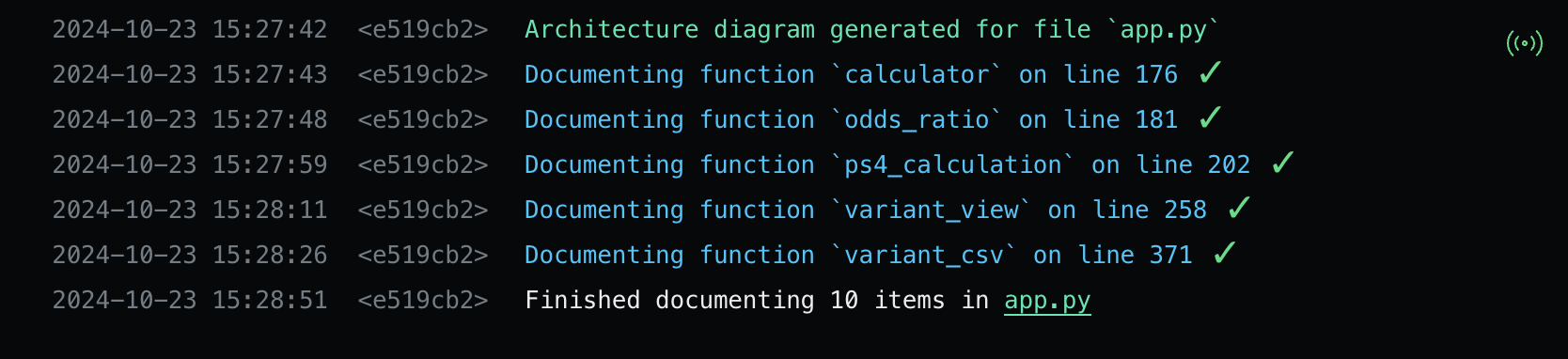 File documentation summary in logs