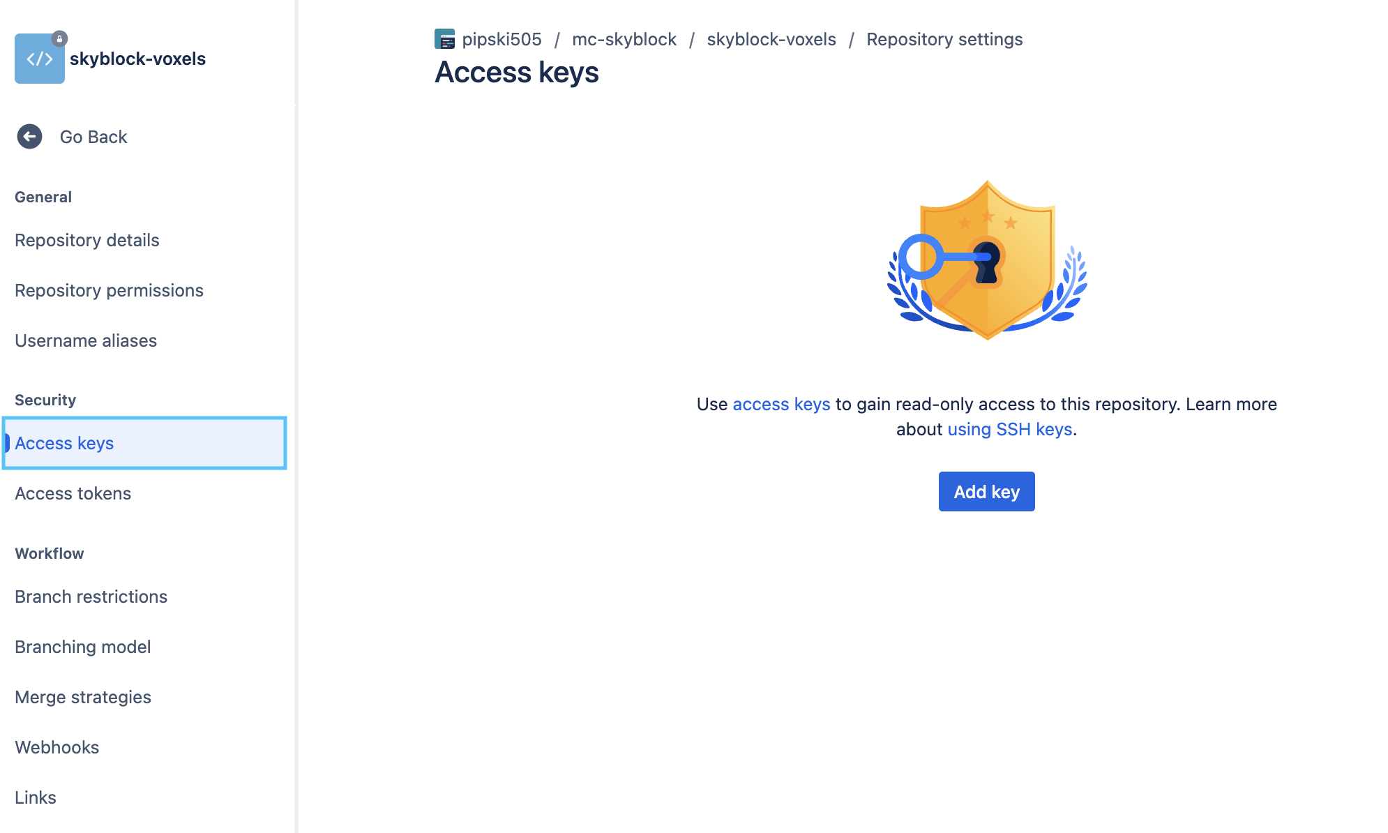 Navigate to Bitbucket security settings