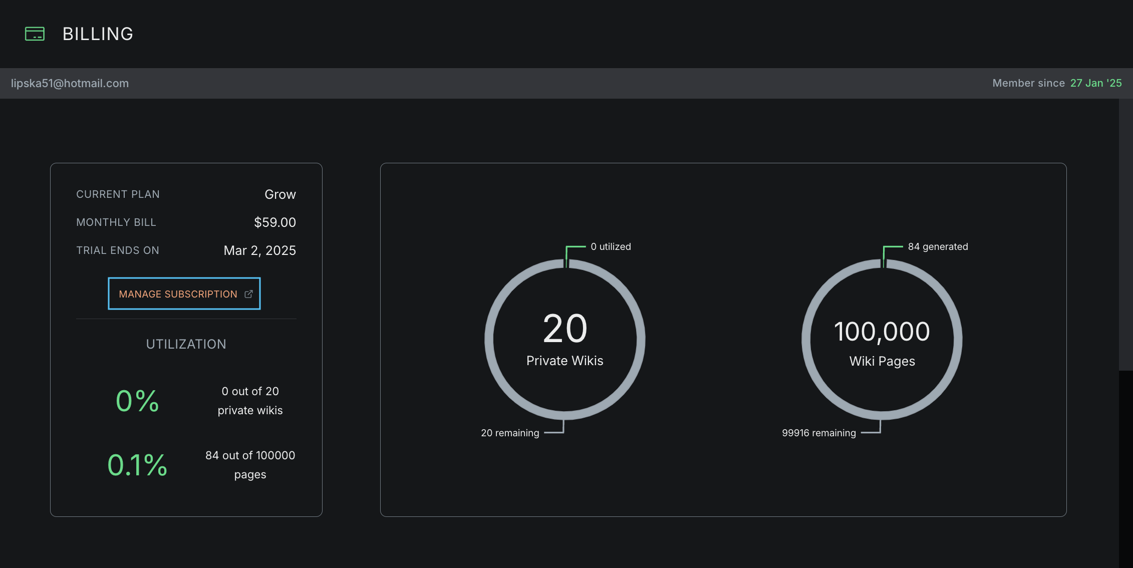 Cancel plan in dashboard