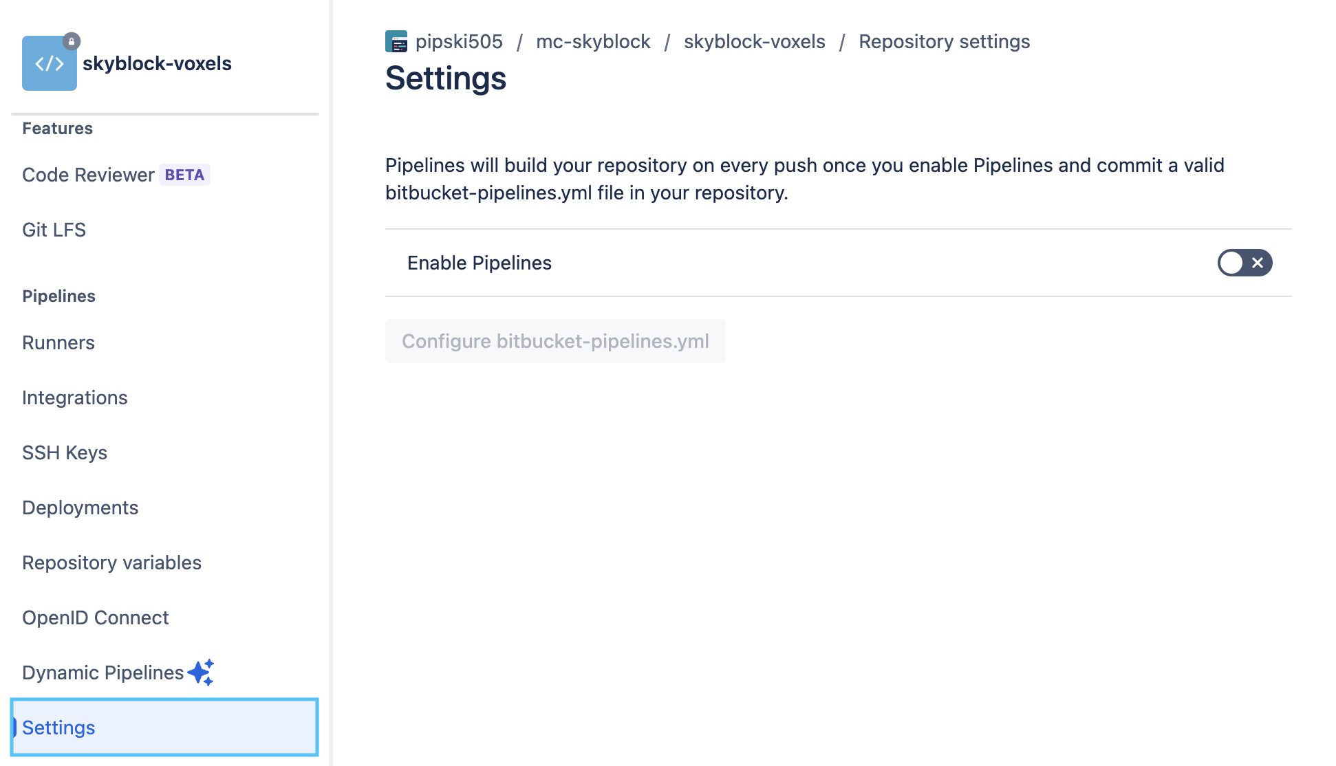Navigate to Pipelines settings