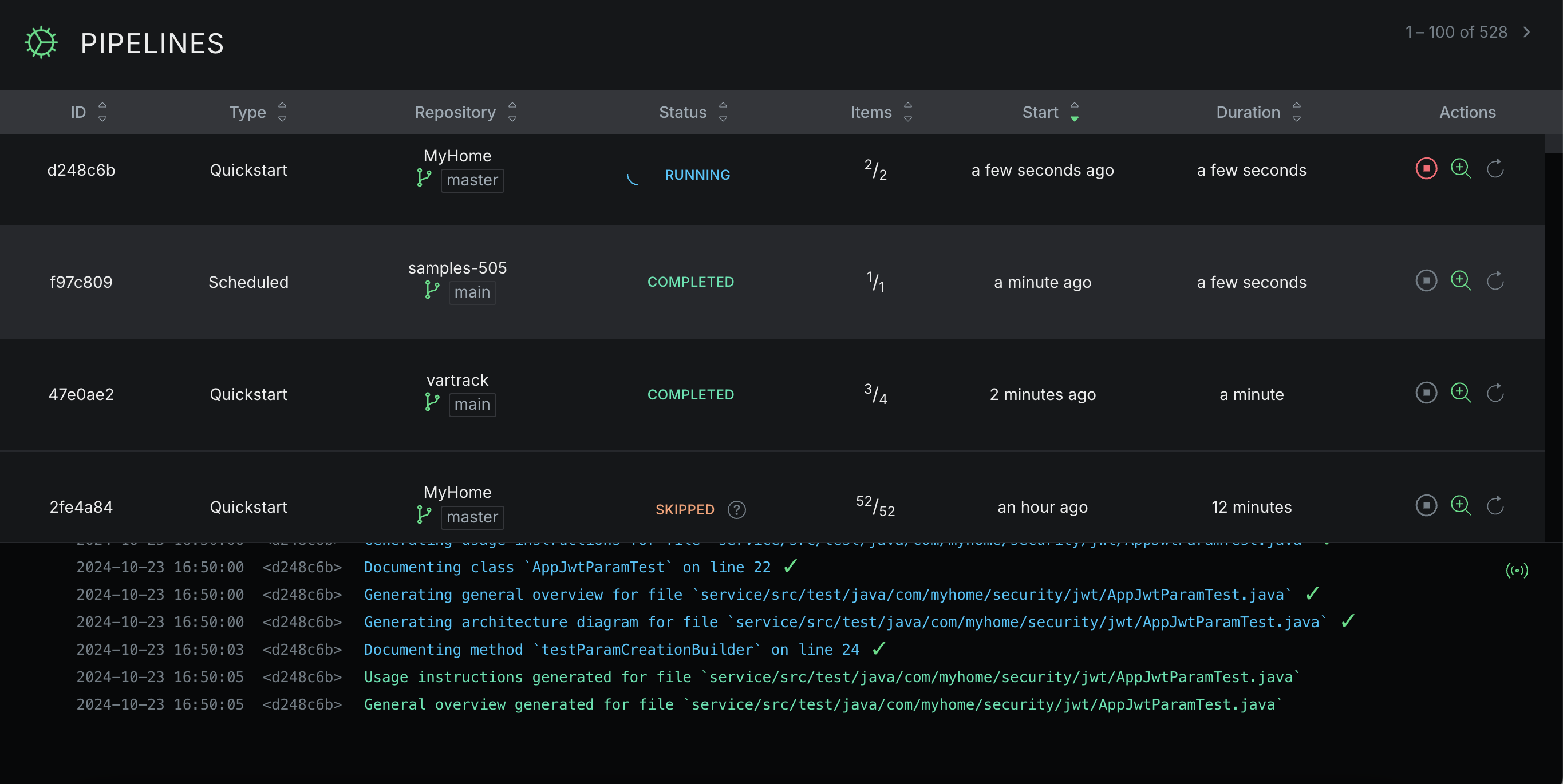 Track documentation jobs in Pipelines view