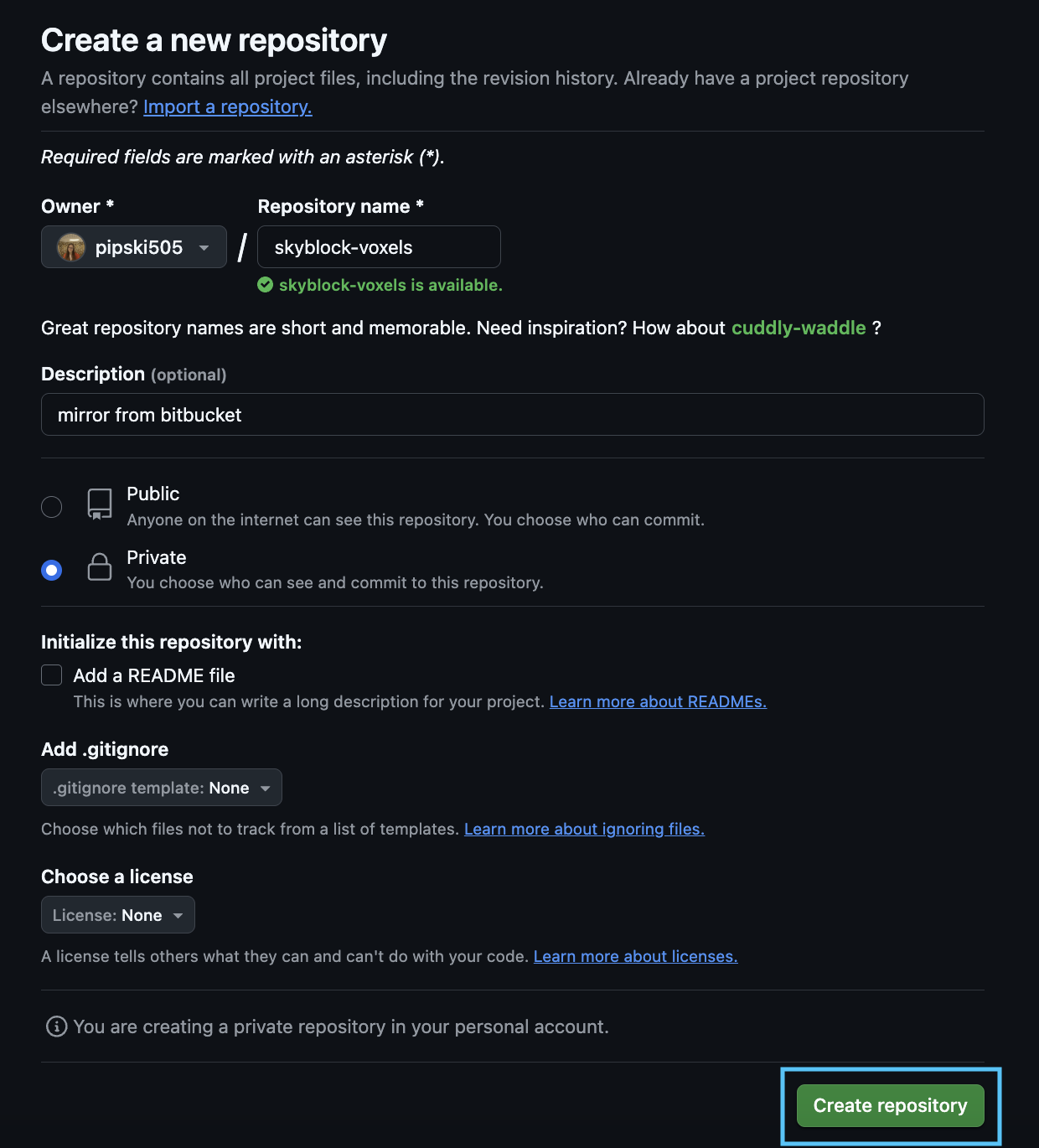 Populate repository details