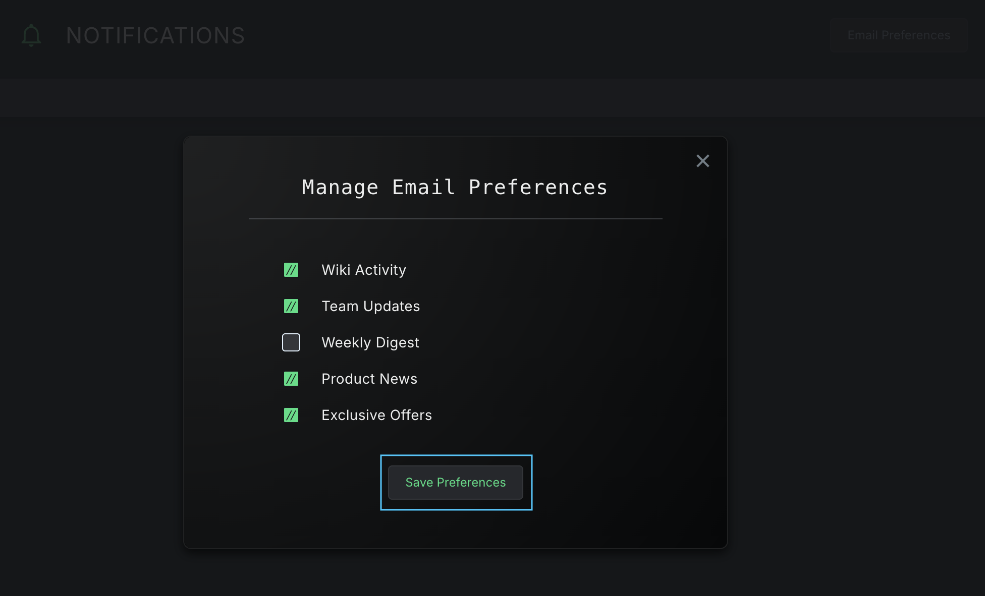 Save email preferences