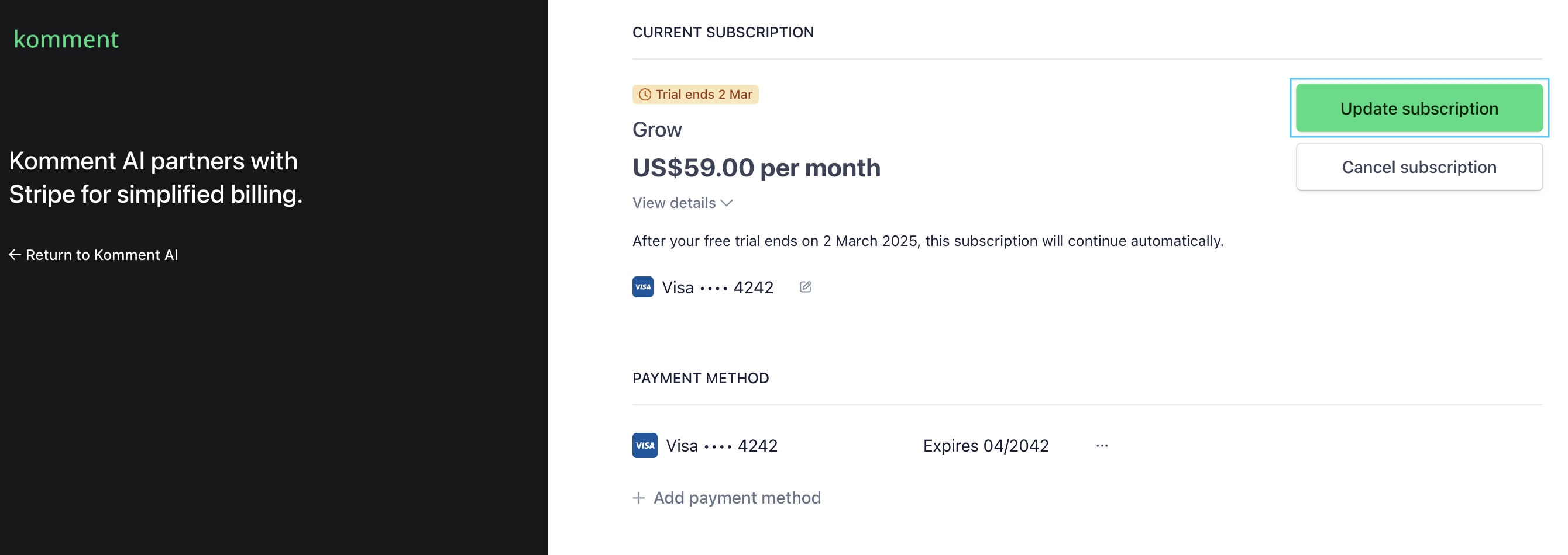 Update plan in stripe