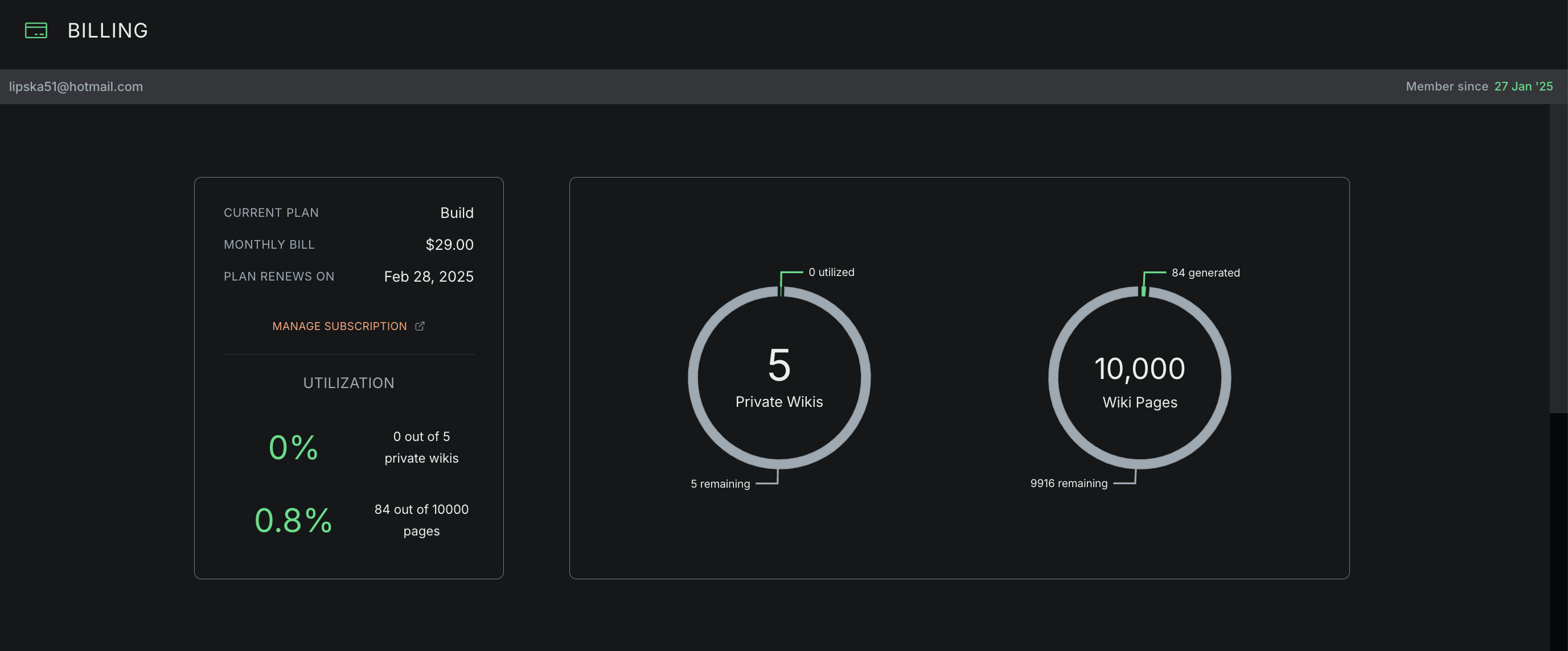 Updated plan in dashboard