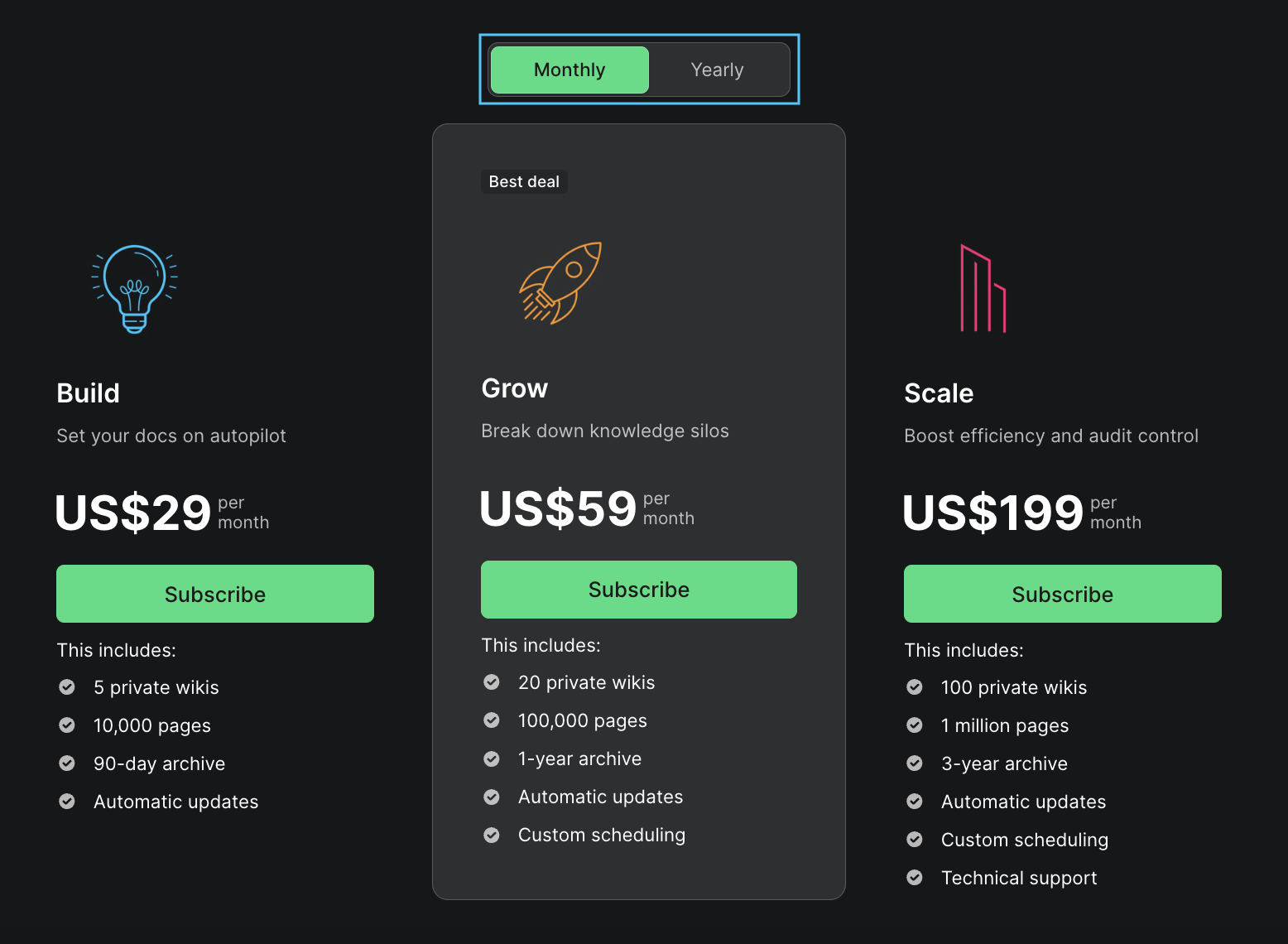 Monthly and yearly plan options